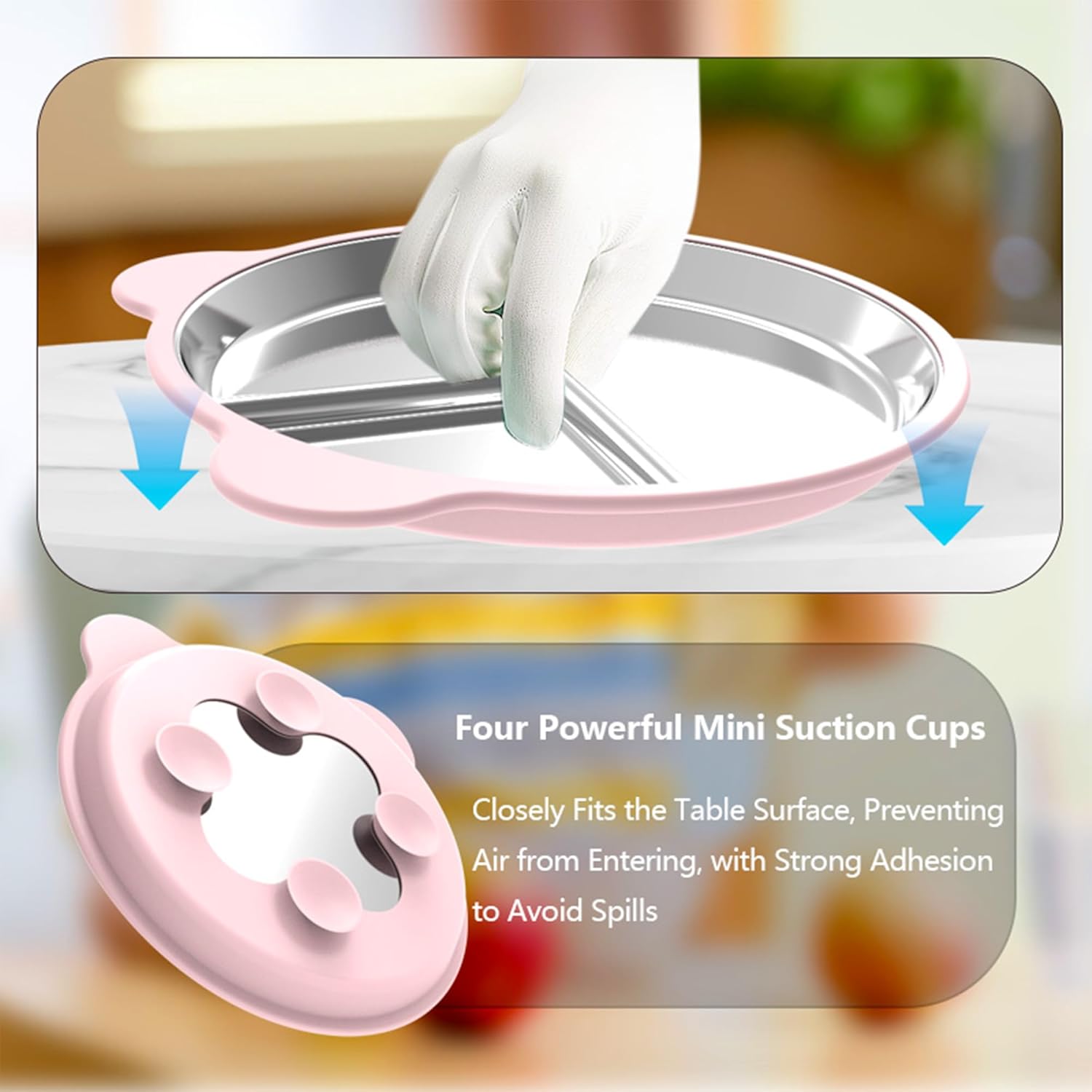 Silicone Stainless Steel Dinner Plate, 9-Inch Portion Control Plate, Balanced Lunch for Weight Loss and Diabetic Diets, Camping Metal Divider Plate (Round Pink) - Image 4