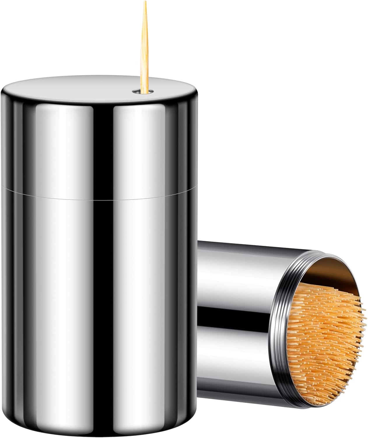 Toothpick Holder Toothpicks 304 Stainless Steel Toothpick Dispenser with 400 Bamboo Toothpicks for Appetizers Craft, Party, Cocktail Picks, Cleaning Teeth (Silver) - Image 1