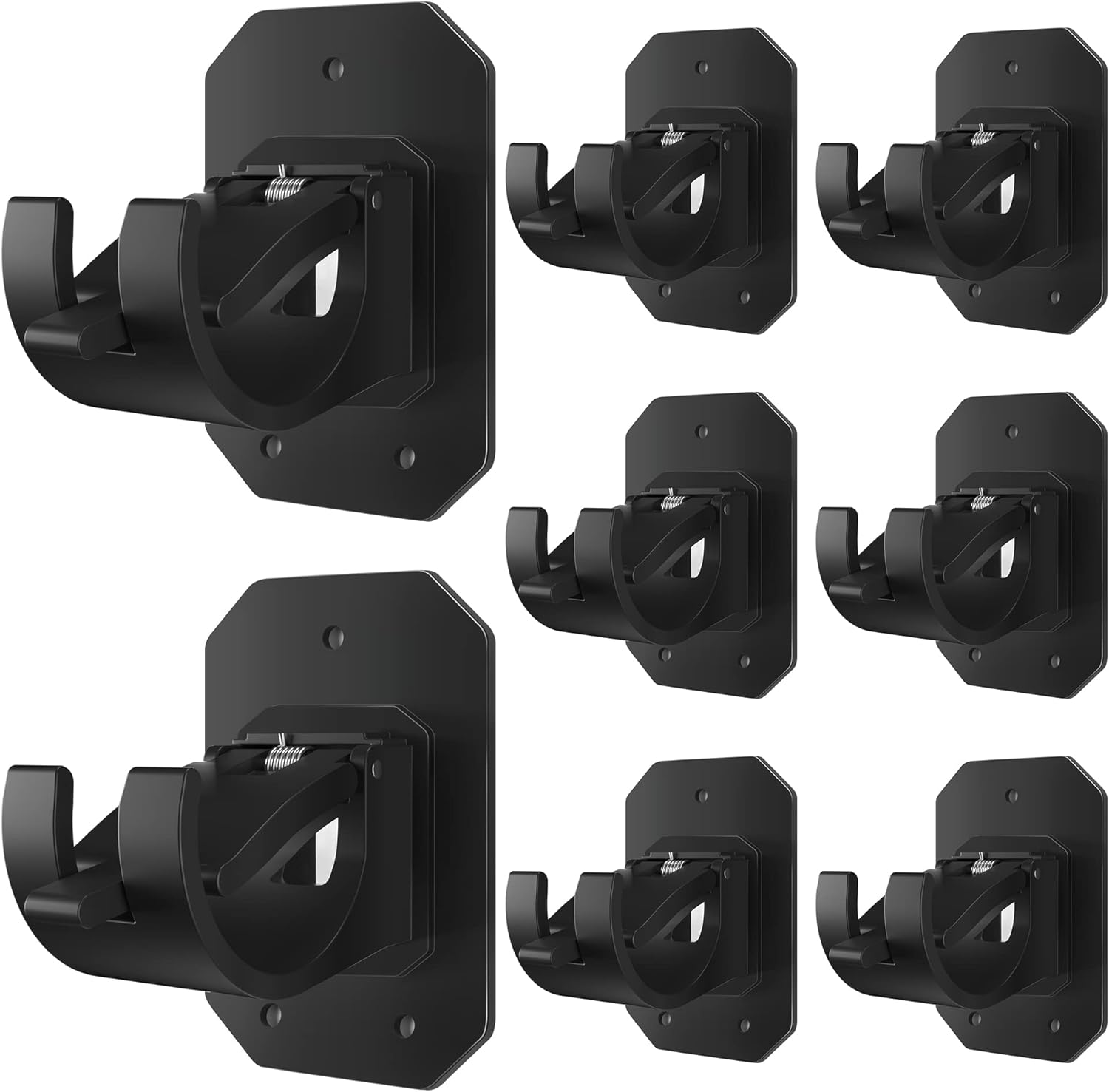 8PCS No Drill Curtain Rod Brackets,Nail Free Adjustable Curtain Rods No Drilling,Self Adhesive Curtain Rod Holder,Perforated Curtain Rod Hook,Non Screw Stick On Sticky Black Drape Pole Hanger Black - Image 1