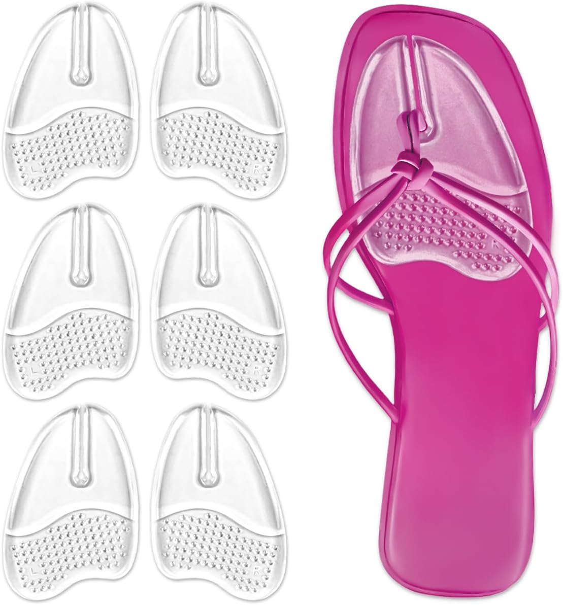 Gel Metatarsal Pads for Flip-Flops Thong Sandals, Ball of Foot Cushion Inserts Relieve All Day Forefoot Pain for Women and Men (Clear - 3 Pairs) Clear  Clear - Image 1
