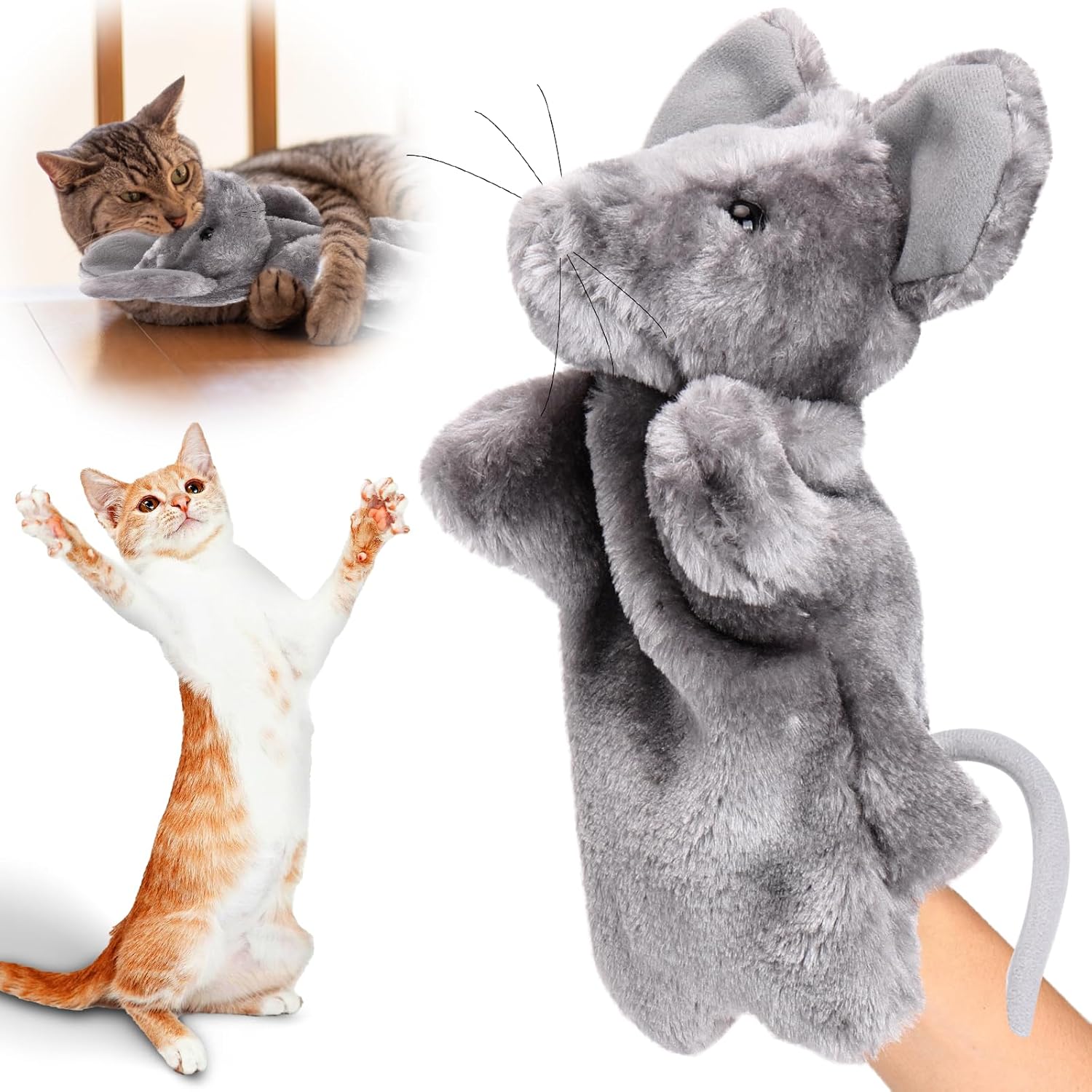 Cat Wrestling Toy Puppet, Mouse Puppets Enrichment Toys for Bored Indoor Cats, Safe Wrestling Glove Hand Interactive Cat Toys (Mouse)  Mouse    Mouse - Image 1