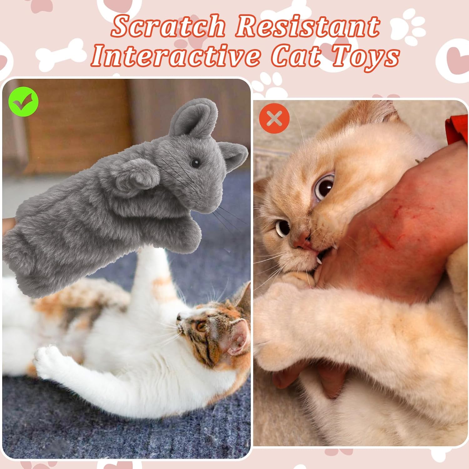 Cat Wrestling Toy Puppet, Mouse Puppets Enrichment Toys for Bored Indoor Cats, Safe Wrestling Glove Hand Interactive Cat Toys (Mouse)  Mouse    Mouse - Image 2