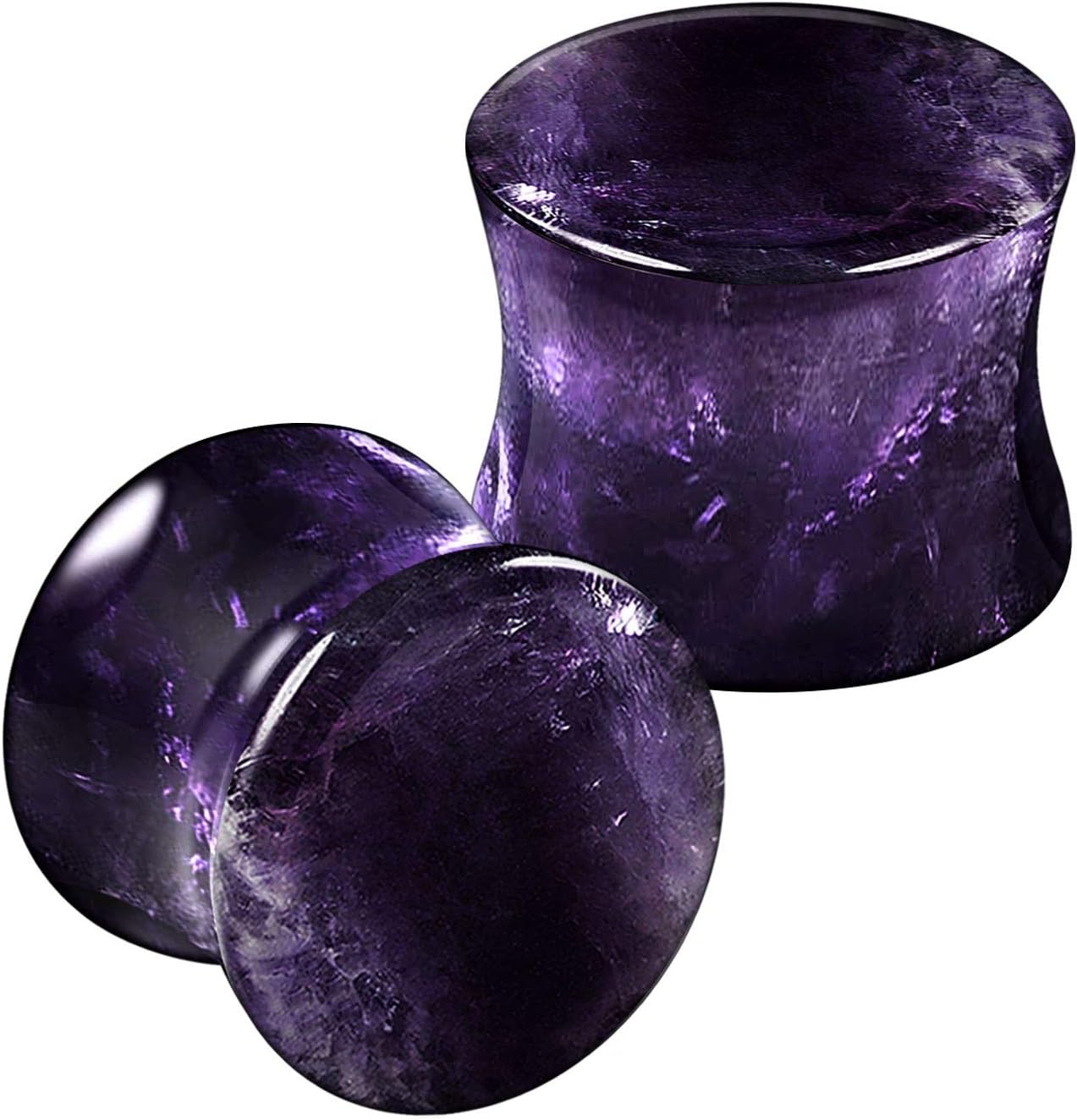 Organic Stone Amethyst Double Flared Saddle Ear Gauge Double Flare plugs Stretcher Lobe Earring Piercing Jewelry Choose Sizes  2pcs-00g (10mm)-Stone    2pcs-00g (10mm)-Stone - Image 1