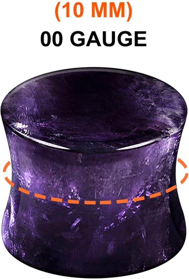 Organic Stone Amethyst Double Flared Saddle Ear Gauge Double Flare plugs Stretcher Lobe Earring Piercing Jewelry Choose Sizes  2pcs-00g (10mm)-Stone    2pcs-00g (10mm)-Stone - Image 2