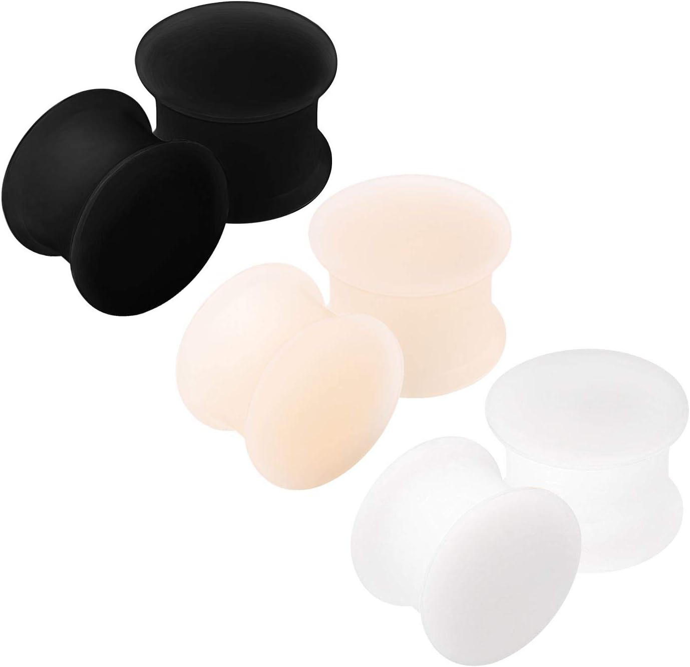 KJM FASHION 6 x Black Silicone Double Flared Ear Stretcher Expander  6pcs 12mm BL SN WT    6pcs 12mm BL SN WT - Image 1