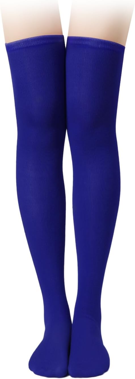 1 Pair Thigh High Socks, Cotton Soft Knee High Long Stockings Leg Warmers for Women Girls Christmas Cosplay (Royal Blue), 23.6inch - Image 1