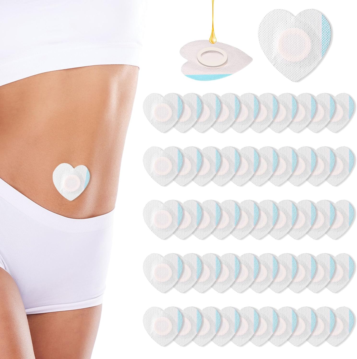 50pcs Castor Oil Wrap for Belly Button, Heart Shape Self-Adhesive & Highly Absorbent Castor Oil Wrap Pack for Belly Button Pad Patches Waterproof Disposable Cover Stickers (Oils Not Included) - Image 1