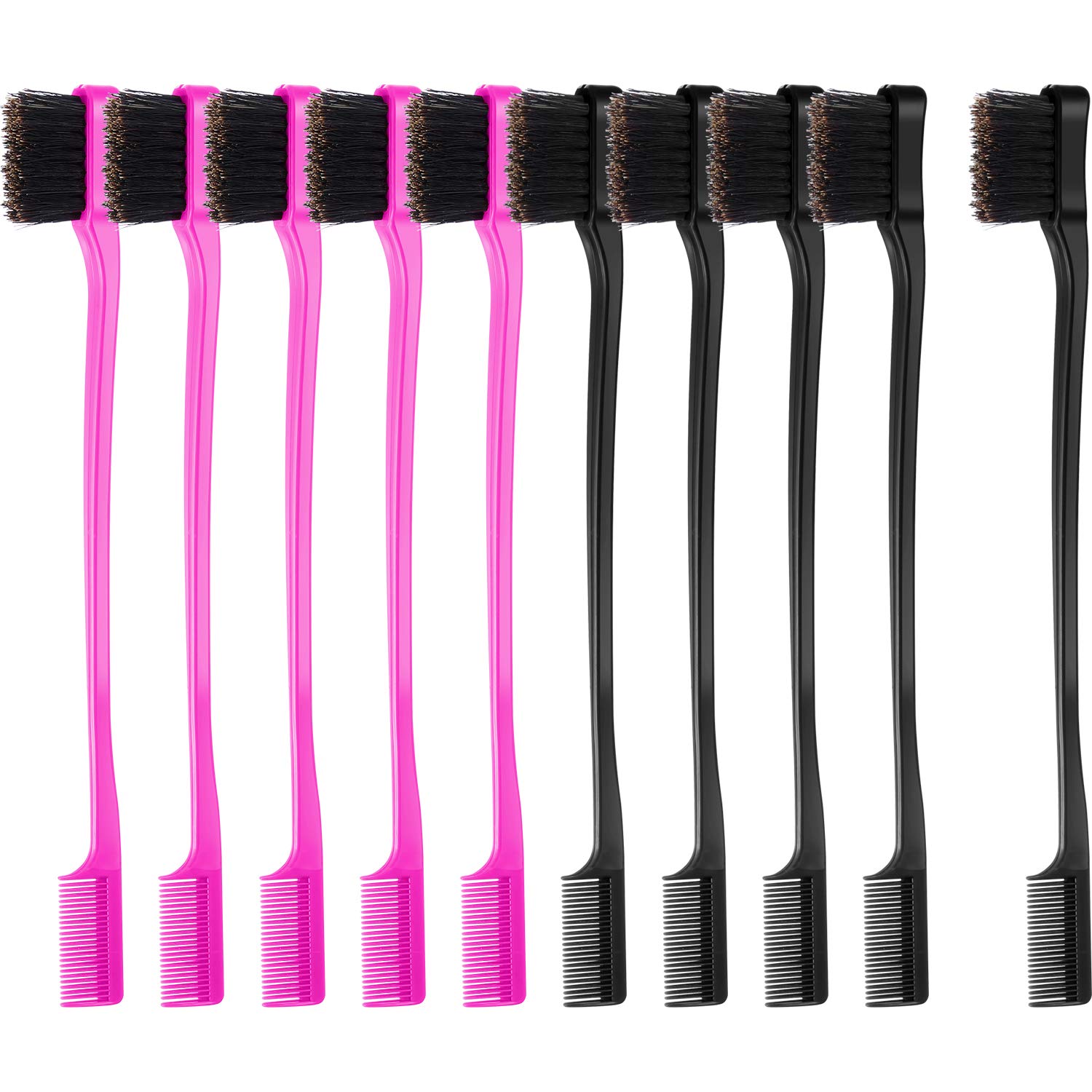 10 Pcs Edge Brush 2-in-1 Double Sided Hair Edges Brushes and Combs Combo Pack, Smooth Grooming and Edge Control (Rose and Black) Rose and Black - Image 1