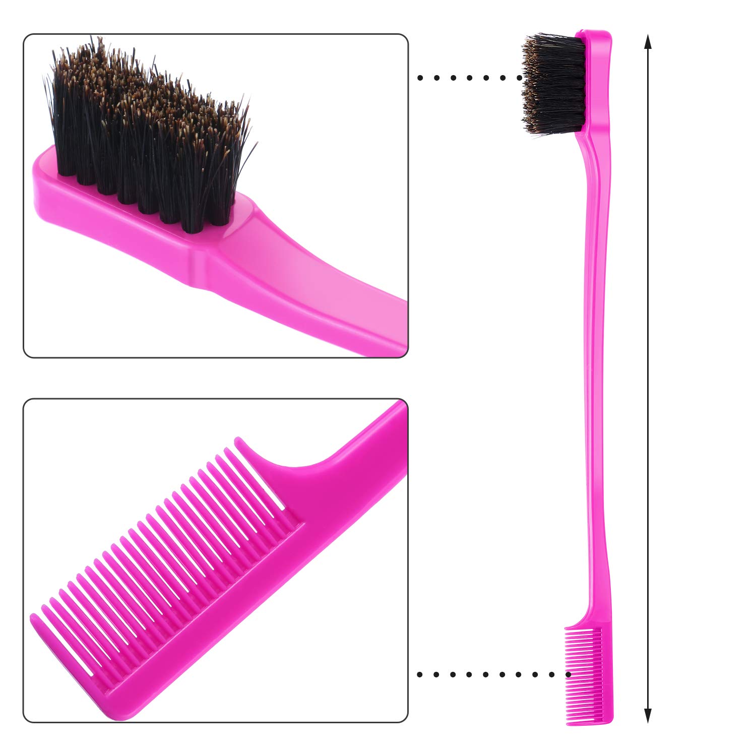 10 Pcs Edge Brush 2-in-1 Double Sided Hair Edges Brushes and Combs Combo Pack, Smooth Grooming and Edge Control (Rose and Black) Rose and Black - Image 2