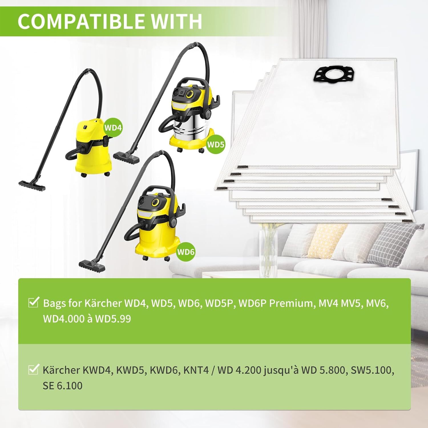 Kärcher Vacuum Bags 10 pcs Compatible with WD4 WD5 WD6 MV4 MV5 MV6 - Image 4