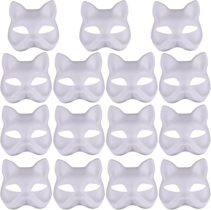 Cat Mask, Cat Mask 15 pcs Half Fox Mask White Therian Mask Diy Paintable Blank Mask for Holloween, Masquerade Party, Cosplay - Image 1