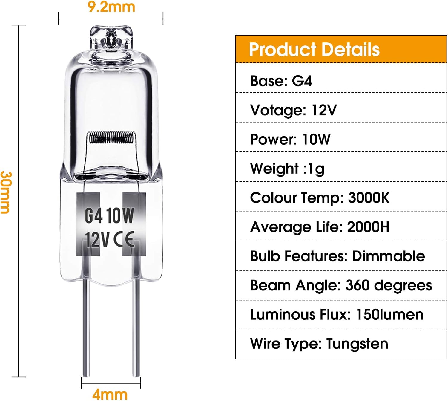 G4 halogen lamps 10W 12V - Warm white - 20-pack 10W 20pcs 10W - Image 2