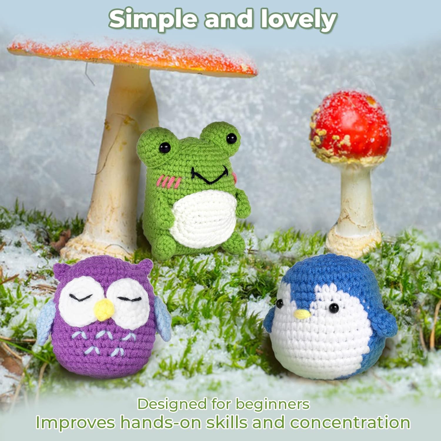 Crochet Kit for Beginners Pattern Animals Owl Penguin Frog with Yarn Hook Accessories - Image 2