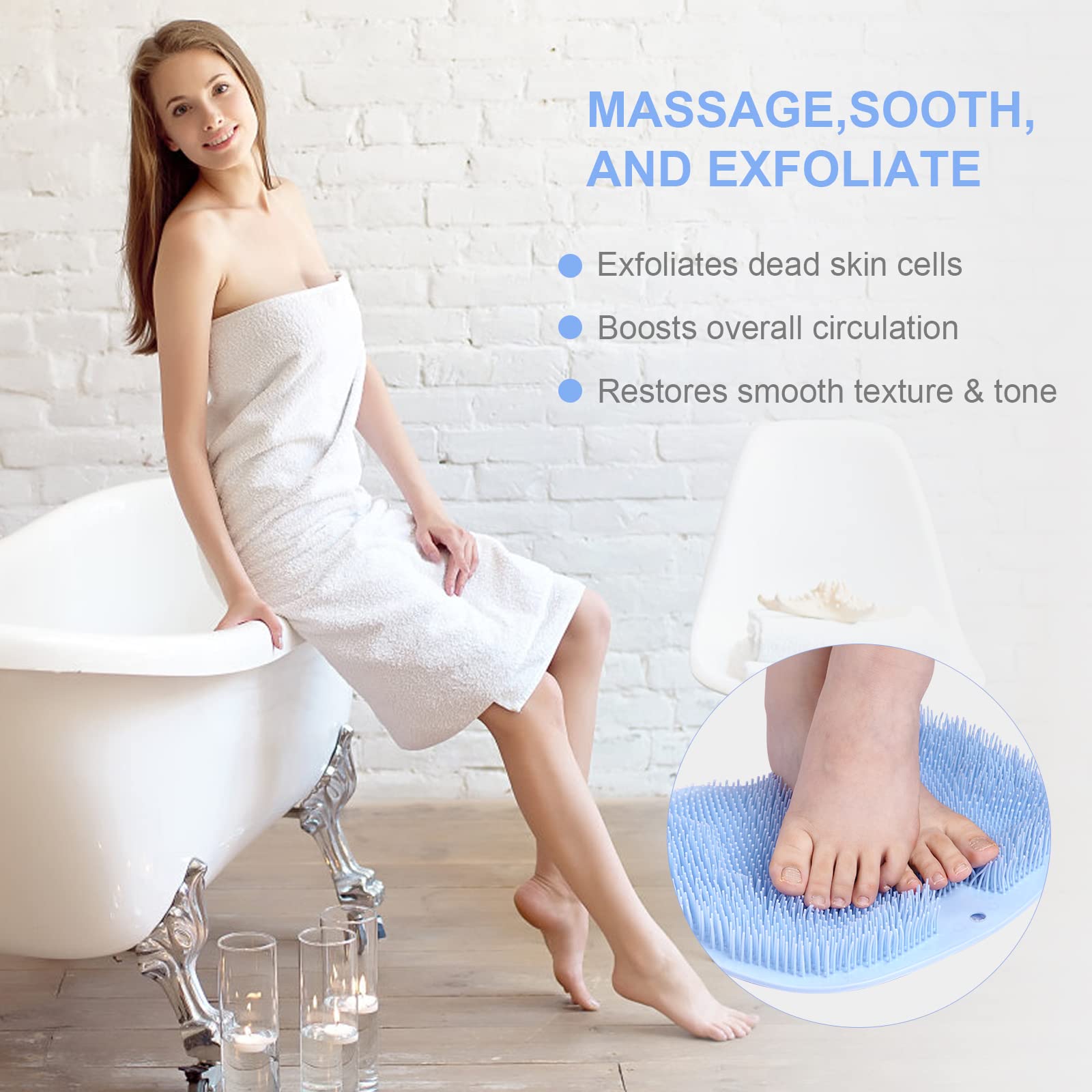 Foot Scrubber for Shower, Foot Cleaning Massage Mat with Non-Slip Suction Cups, Shower and Bathroom Foot Scrubber Mat (Blue) Blue - Image 3