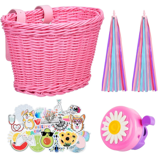 Pink purple children's bicycle basket with adjustable straps at the front - Image 1
