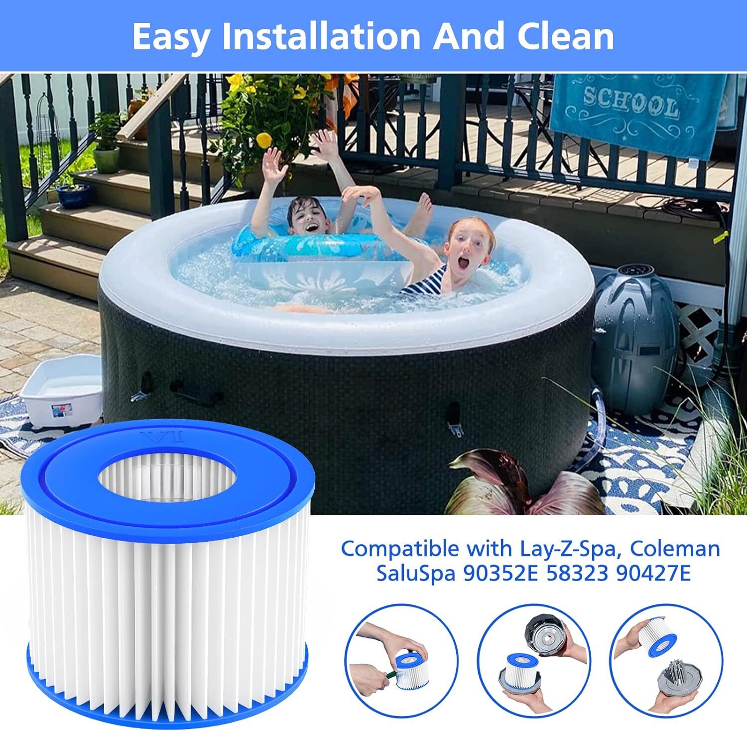 Lay-Z-Spa Filter Cartridge (VI) 4pcs Compatible with All Lay-Z-Spa Hot Tub Models - Image 2