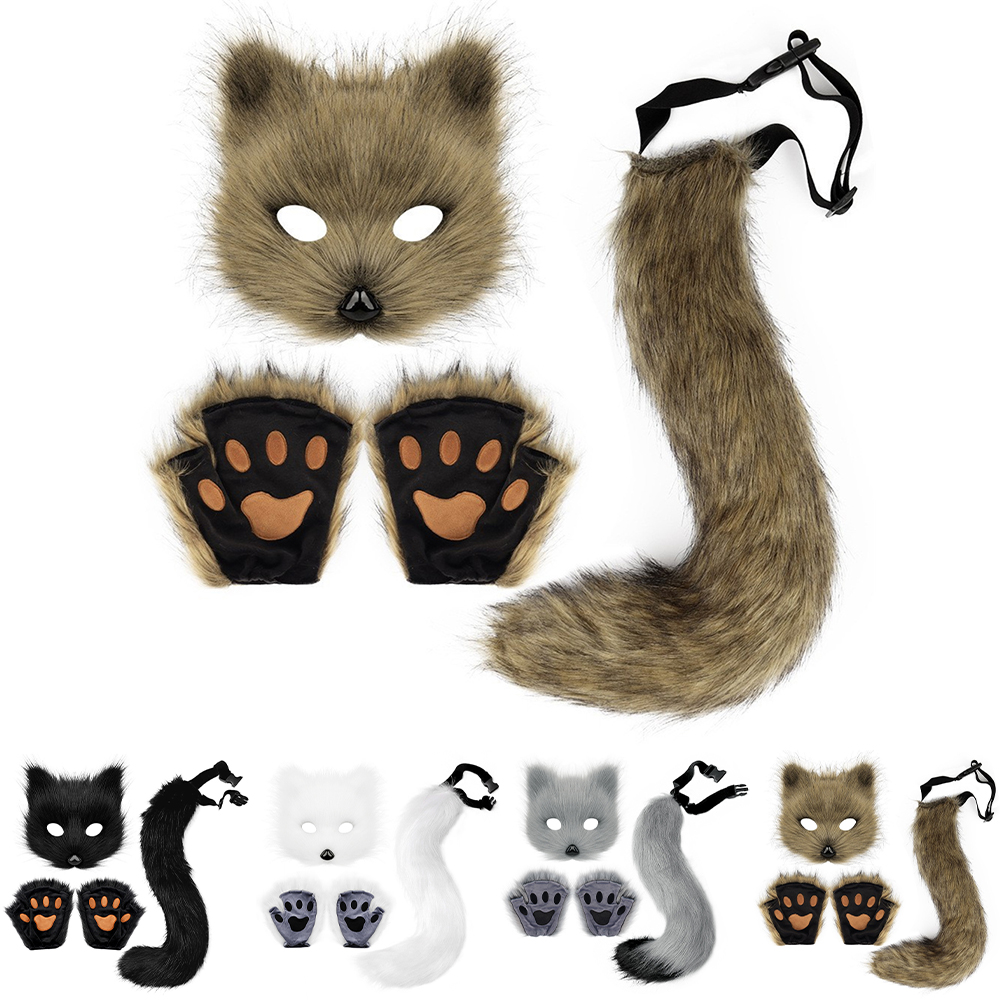 Therian Paws Fur Mask Tail Set Black Halloween Party Costume - Image 2