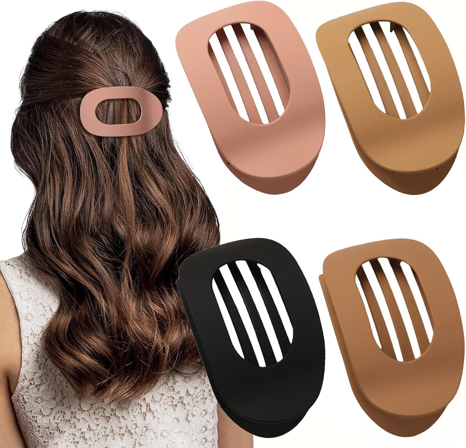 Set of 4 brown, matte, flat hair clips, flat clip for women, round lying hair clip for thick and thin hair, comfortable, curved flat clips - Image 1