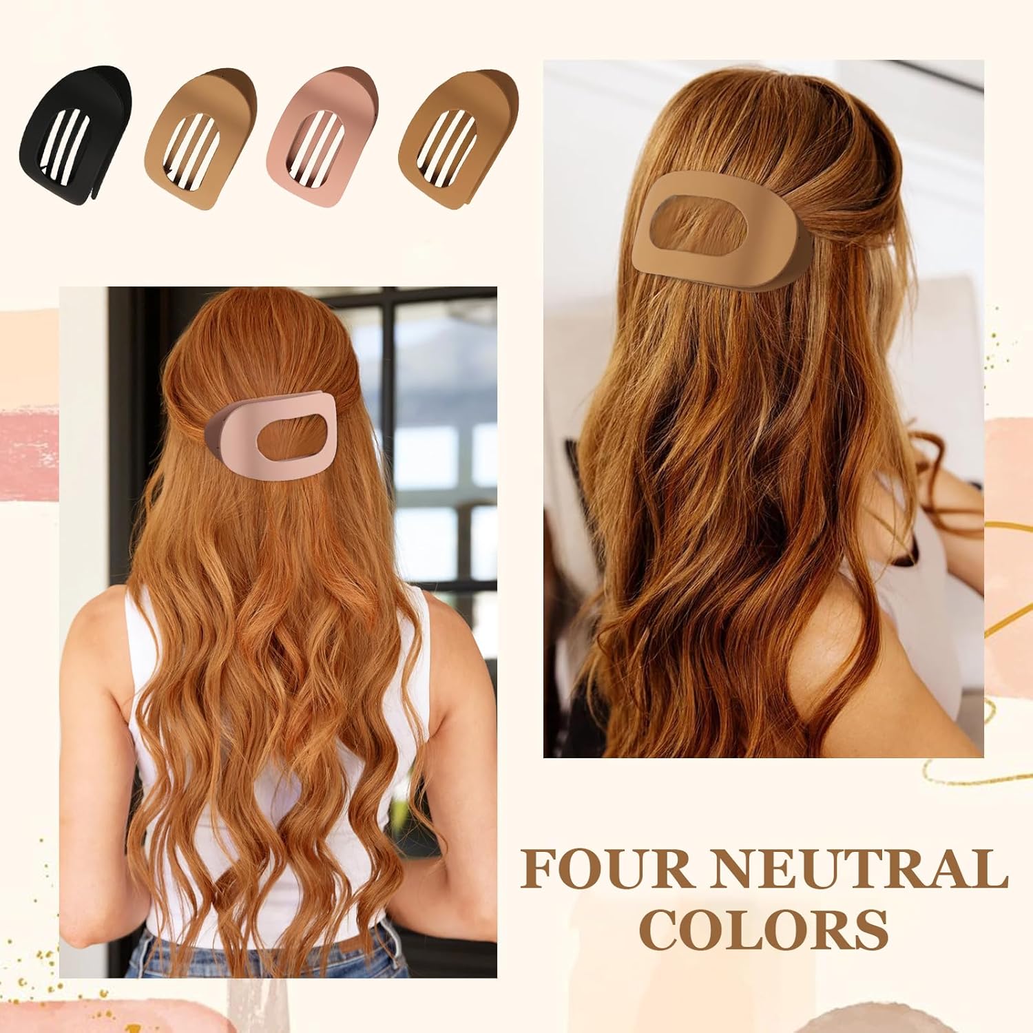 Set of 4 brown, matte, flat hair clips, flat clip for women, round lying hair clip for thick and thin hair, comfortable, curved flat clips - Image 5