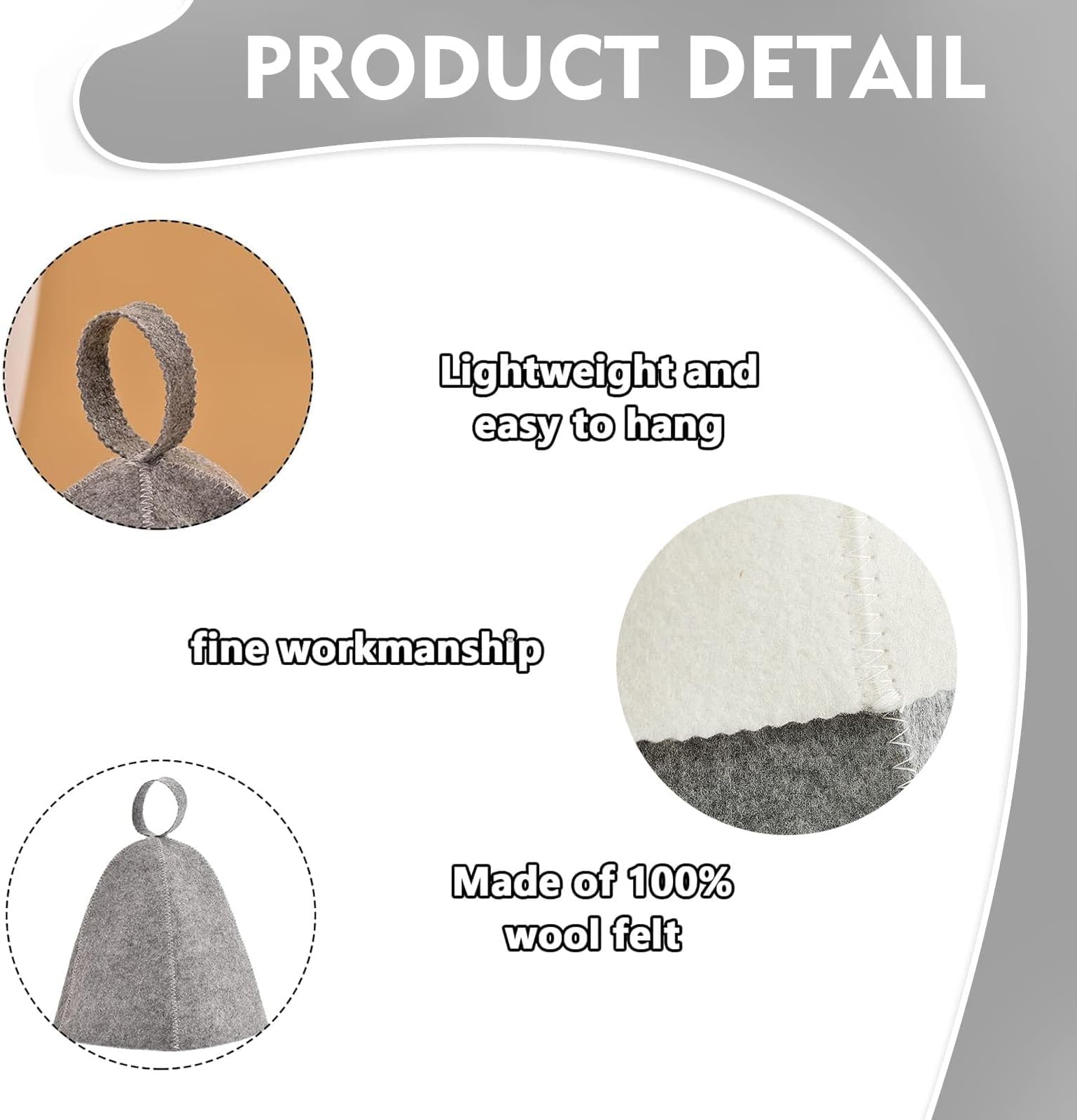 Felt Sauna Hat 2 Pack Natural Wool Comfortable Breathable Accessories Gray and White Jar - Image 3