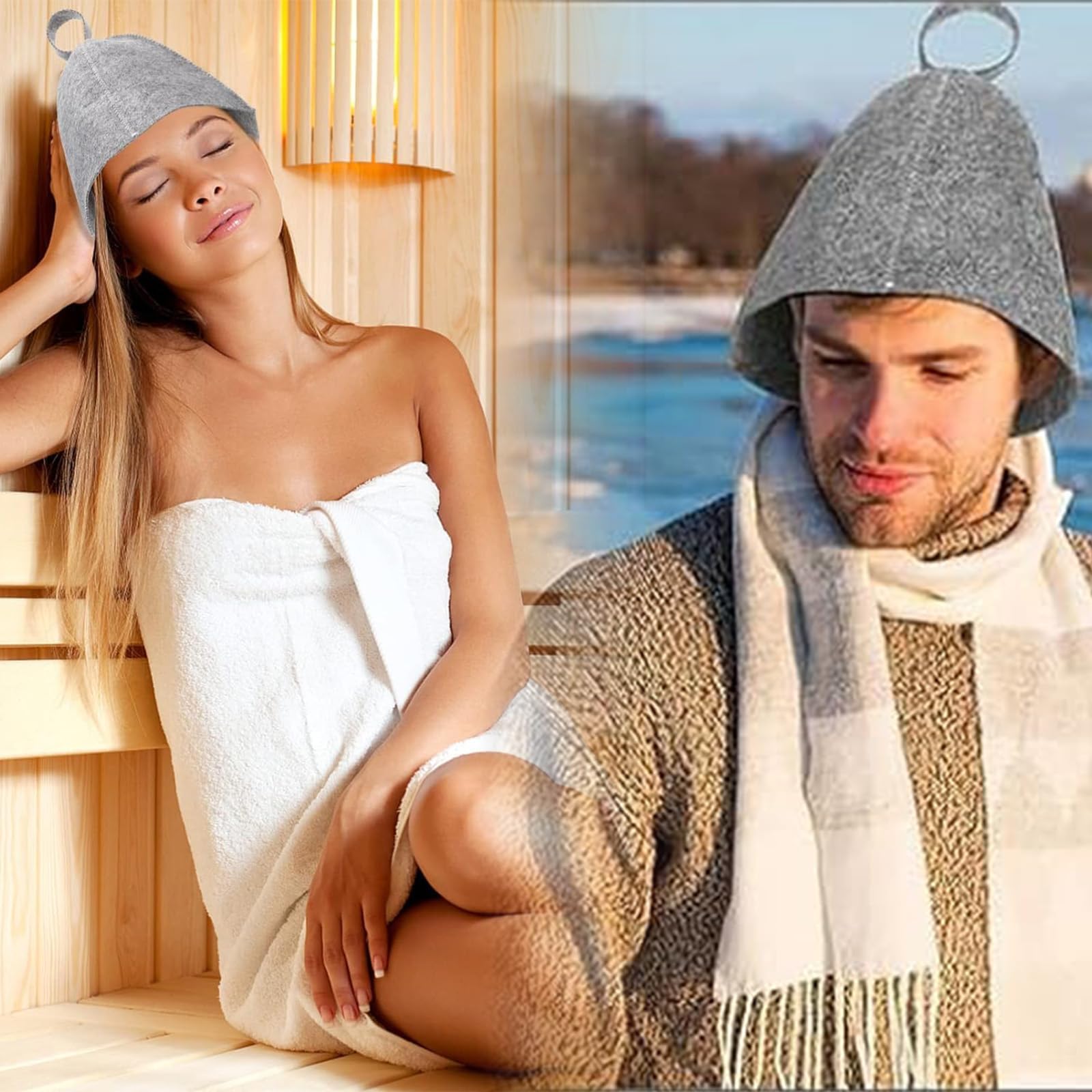 Felt Sauna Hat 2 Pack Natural Wool Comfortable Breathable Accessories Gray and White Jar - Image 5