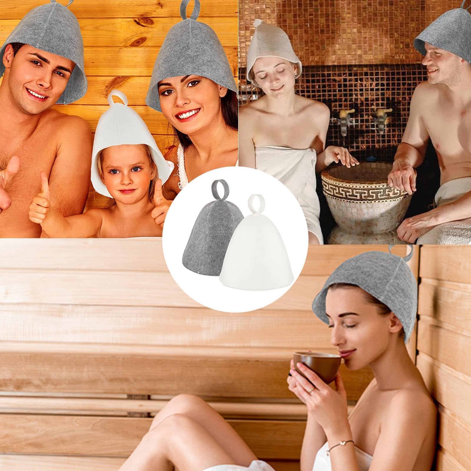 Felt Sauna Hat 2 Pack Natural Wool Comfortable Breathable Accessories Gray and White Jar - Image 6