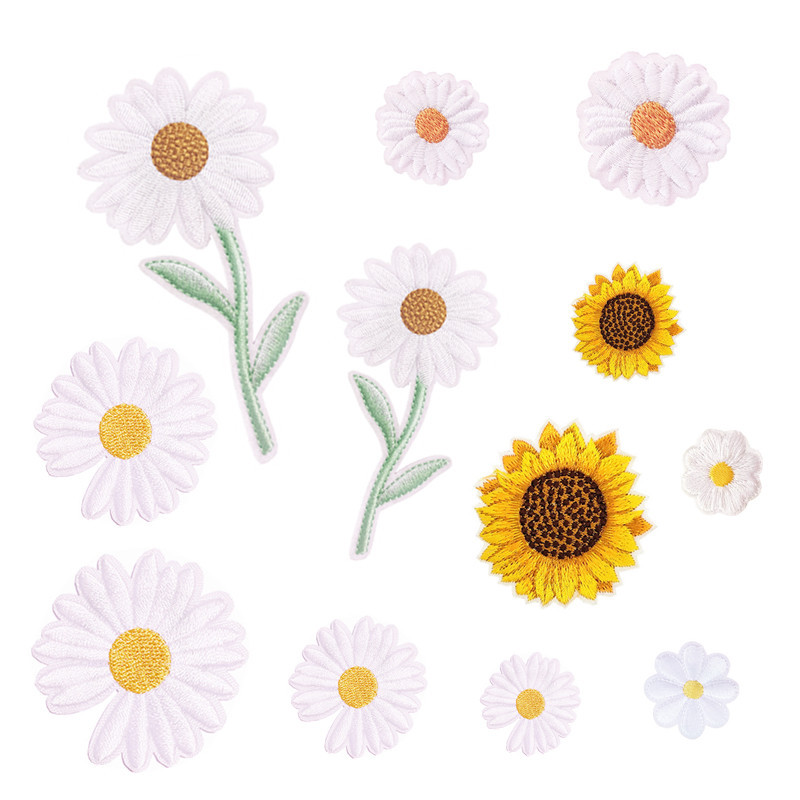 12 Pieces Embroidered Patches Iron-on Fabric Sew-on Patch Floral Pattern Mini Sunflower Embroidered Patches for Clothes Jeans Hat Backpacks - Image 1