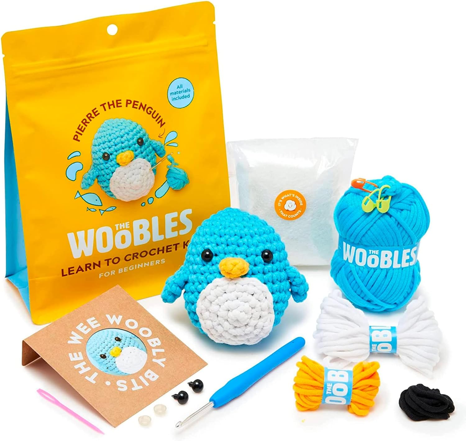 Woobles crochet set for beginners in simple pea yarn, as seen on Shark Tank Penguin - Image 1