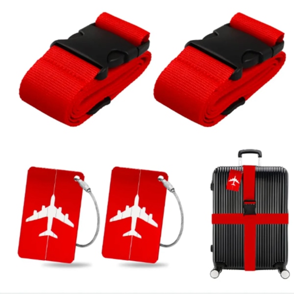 Red Luggage Straps 2-Pack with Metal Luggage Tags Adjustable Suitcase Strap Set - Image 1