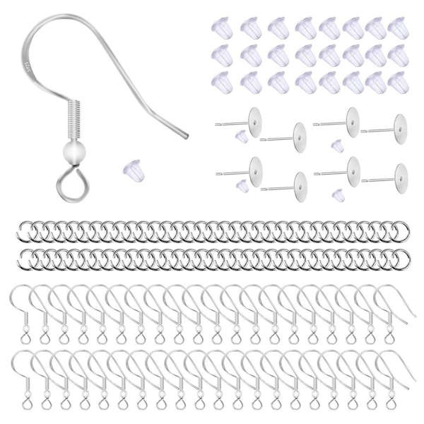 925 Silver Earring Hooks for Jewelry Making, Hypoallergenic Earring Hooks Accessories, 100 Earring Hooks, 150 Ear Plugs, SQBB - Image 1