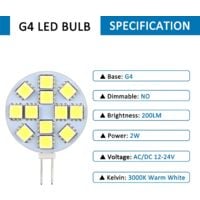 G4 LED Bulb 2W 12-24V Warm White 3000K 200LM Non-Dimmable 12x5050 SMD for Cabinets Compatible with Phillips Oral-B Braun - Image 3