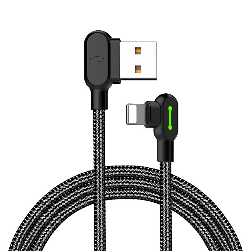 Compatible with Apple McDodo CA-4673 Angled Lightning Cable 1.8m 2A Fast Charging with LED iPhone iPad Black - Image 1