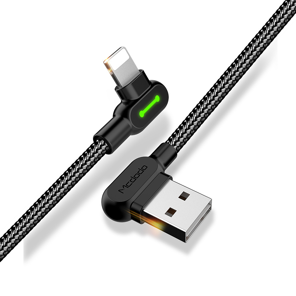 Compatible with Apple McDodo CA-4673 Angled Lightning Cable 1.8m 2A Fast Charging with LED iPhone iPad Black - Image 4