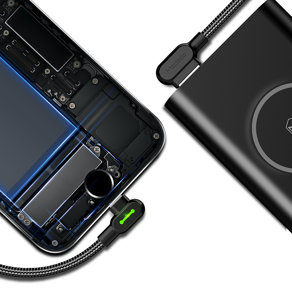 Compatible with Apple McDodo CA-4673 Angled Lightning Cable 1.8m 2A Fast Charging with LED iPhone iPad Black - Image 7