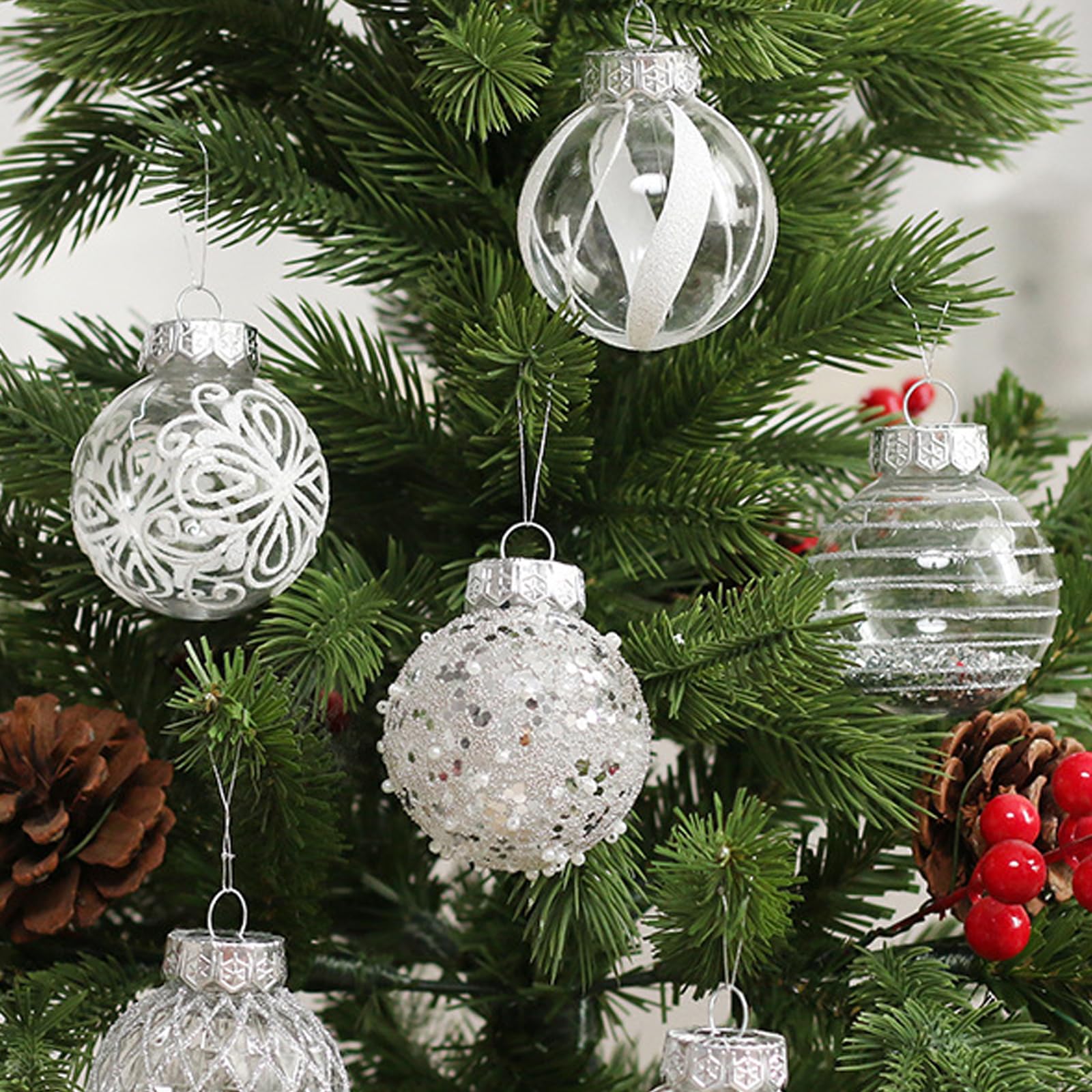 Set of 25 White Christmas Tree Ornaments Balls - Compatible with Max Brand - Image 2