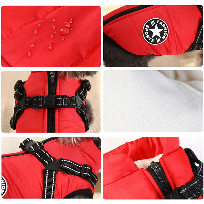 Waterproof Dog Winter Jacket with Harness Pink Size S Fleece Lined Zipper - Image 4