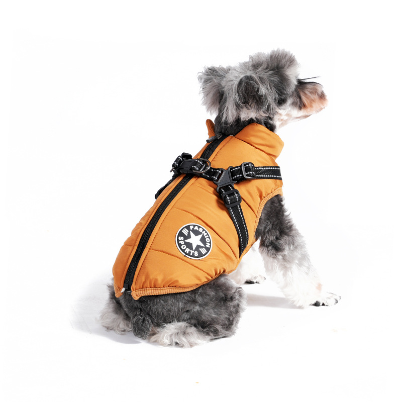 Waterproof Dog Winter Jacket with Harness and Fleece, Compatible with Orange S Size - Image 1