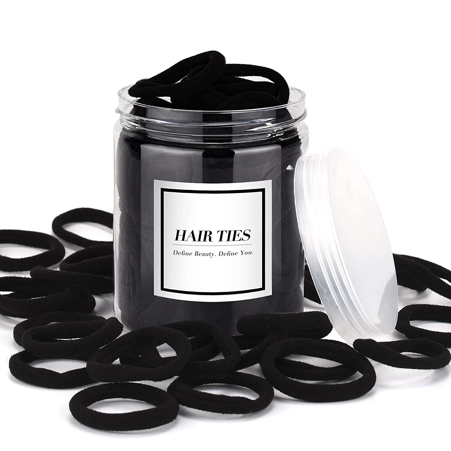 Black Hair Ties 50 pcs Seamless Cotton Ponytail Holders Elastic Bands for Thick Heavy Curly Hair Men Dark Women - Image 1