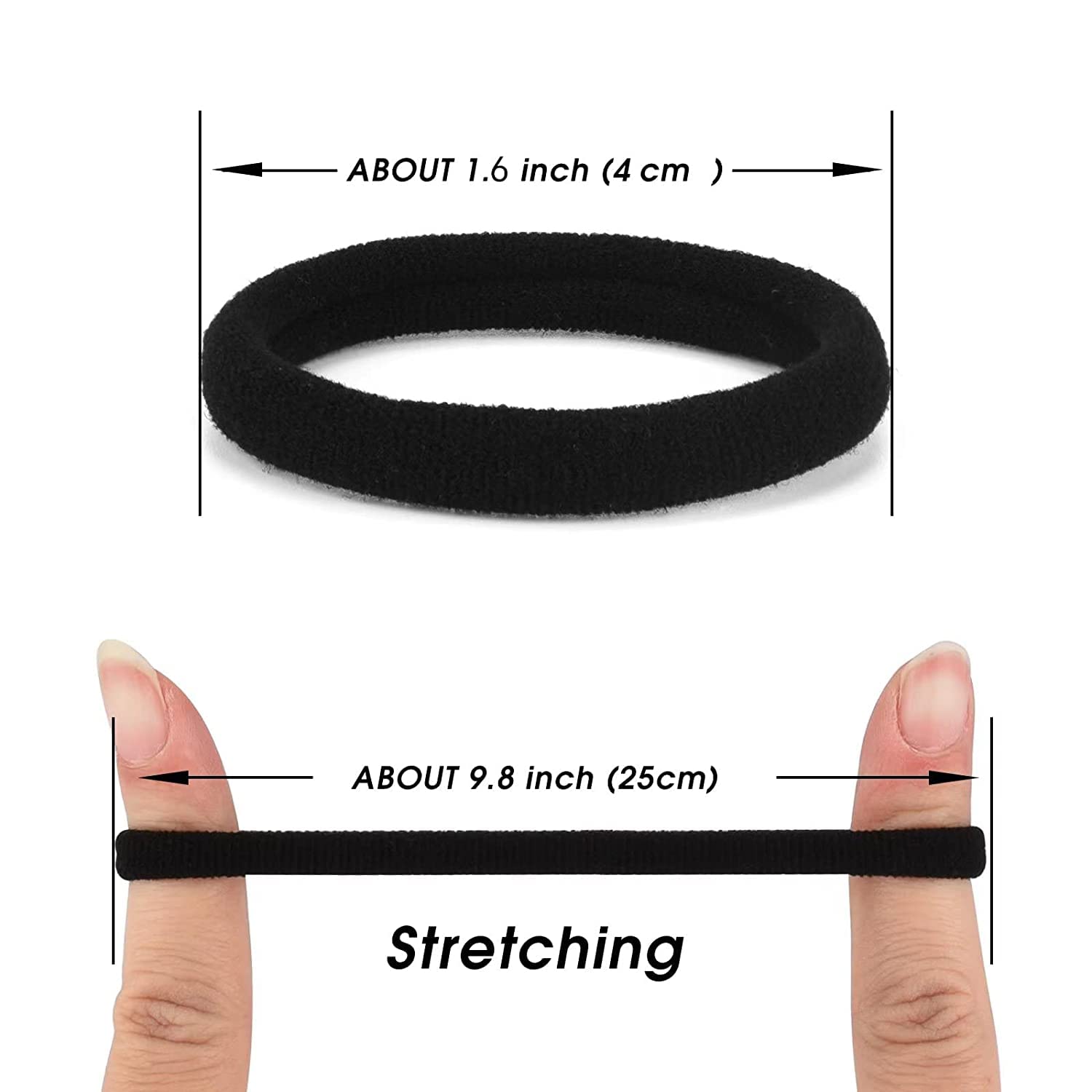 Black Hair Ties 50 pcs Seamless Cotton Ponytail Holders Elastic Bands for Thick Heavy Curly Hair Men Dark Women - Image 2
