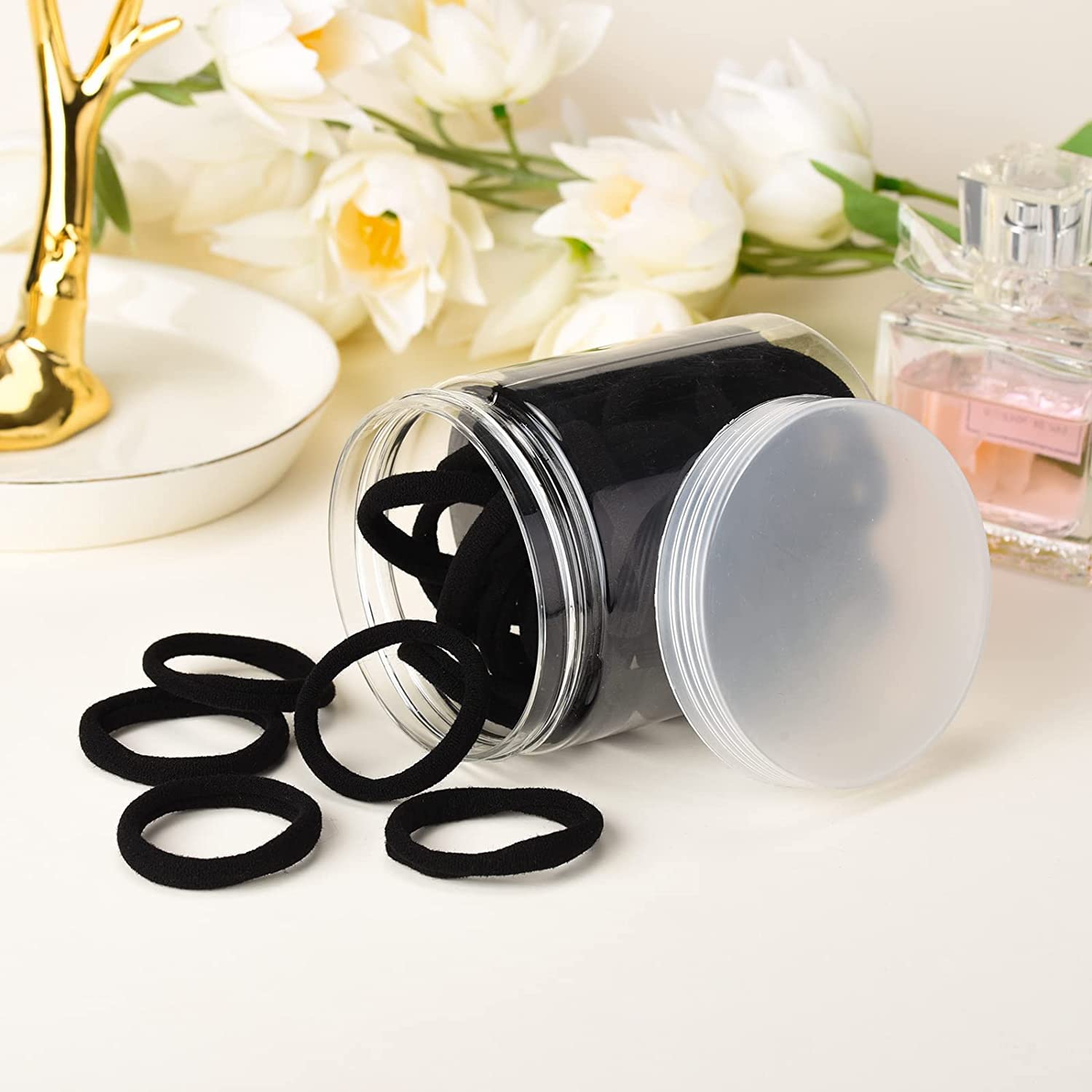 Black Hair Ties 50 pcs Seamless Cotton Ponytail Holders Elastic Bands for Thick Heavy Curly Hair Men Dark Women - Image 5
