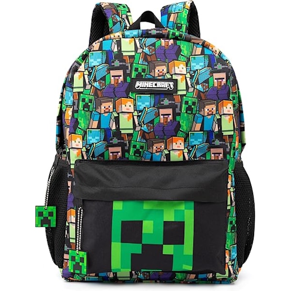 Minecraft Backpack for Boys | Black School Bag for Kids | Green Creeper Zombie Skeleton Enderman & Cave Spider-max - Image 1
