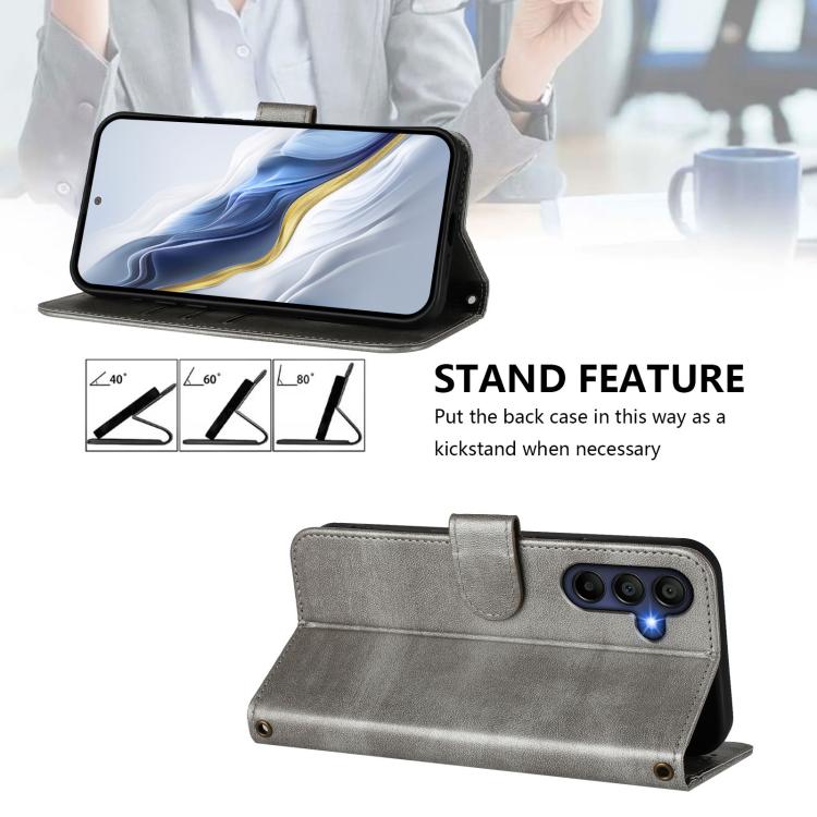 Compatible with Samsung Galaxy A17 5G Case in Grey Retro Leather with Stitching - Image 4