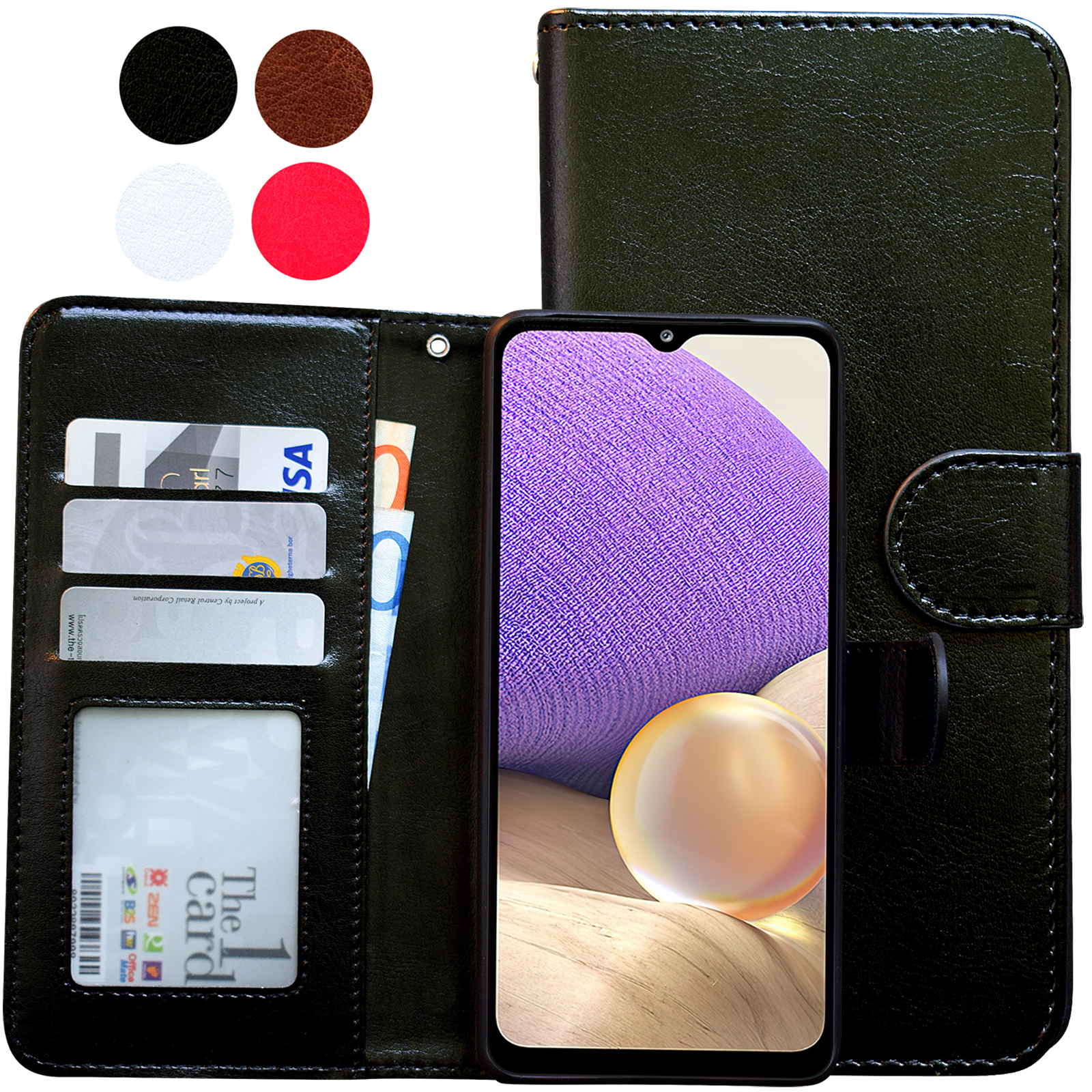 Compatible with Samsung Galaxy A32 5G Leather Case Black Protection Cover - Image 1
