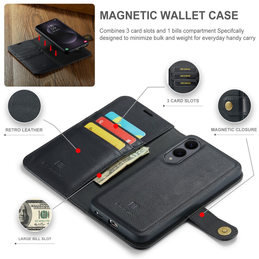 Magnetic Wallet for Compatible with Samsung Galaxy S25 Edge Black Case 2-in-1 with Card Holder - Image 4