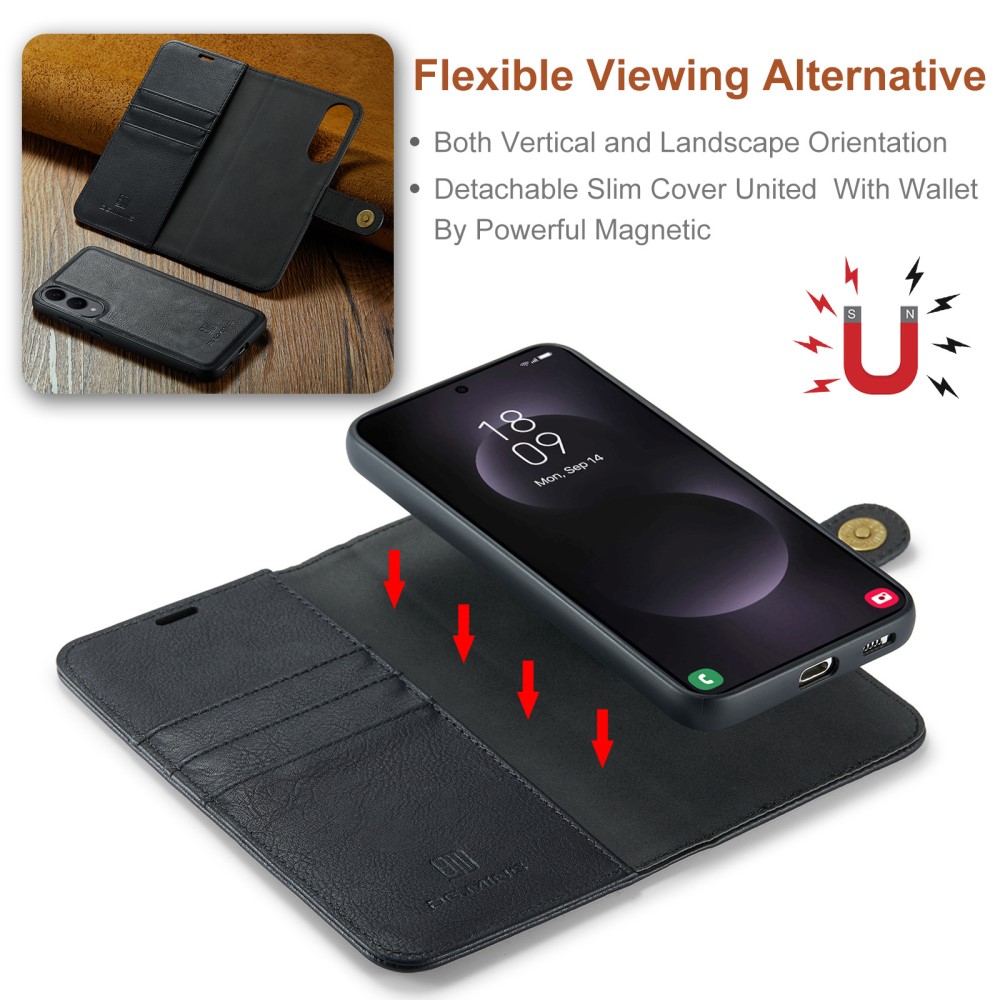 Magnetic Wallet for Compatible with Samsung Galaxy S25 Edge Black Case 2-in-1 with Card Holder - Image 5