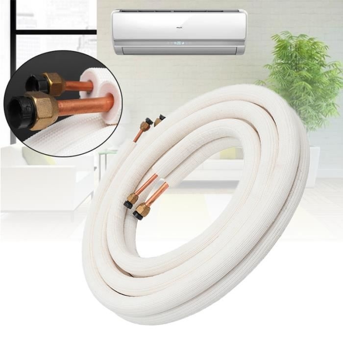 Air Conditioning Pipe 3M White Insulated Copper 1/4+3/8 with Brass Fitting Set Compatible with Tempsa - Image 1
