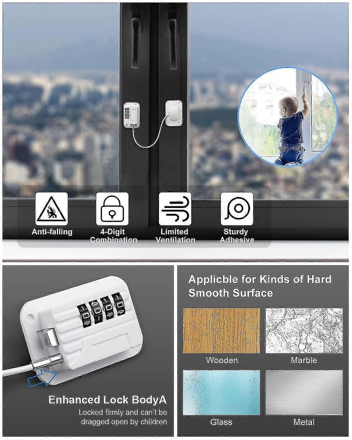Refrigerator Safety Lock Self-Adhesive Combination Lock White Pack for Adults Compatible with Electric Mini Fridge - Image 3