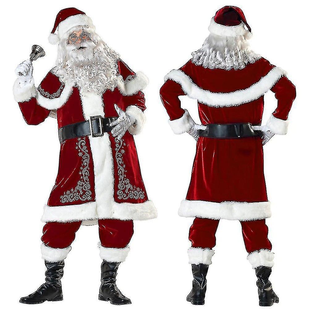 Santa Claus Costume for Adults 8-Piece Set Red Velvet Christmas Gift Compatible with 2XL - Image 1