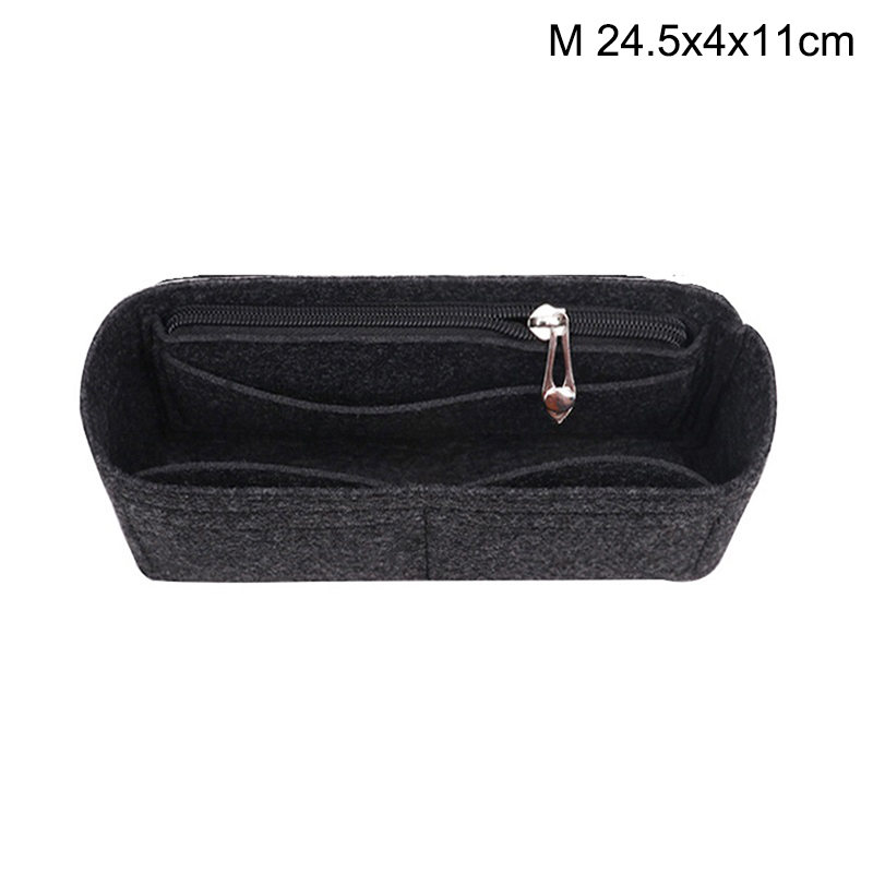 Women's Multi-Pocket Felt Handbag Insert Organizer, Black, Size M - Image 1