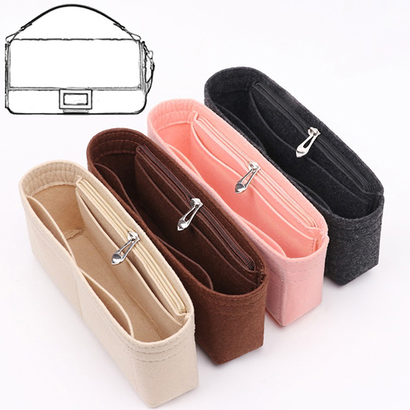 Women's Multi-Pocket Felt Handbag Insert Organizer, Black, Size M - Image 2